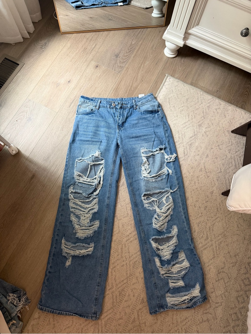 SHEIN Light Blue Distressed Wide Leg Jeans